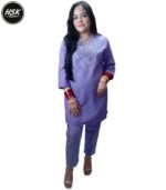 Women's Cotton Mirror Work Kurta Pant Set, Lavender, Western Style Co-ord Suit