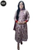 Women's Cotton Kurti Set, Floral Print with Purple Embellished Neckline, Traditional Indian Dress