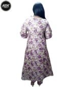 Women's Cotton Kurti Set, Floral Print with Purple Embellished Neckline, Traditional Indian Dress