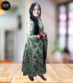 Designer Floral Print Kurti Set with Palazzo and Dupatta, Green and White, Embellished V-Neck