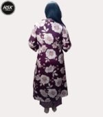 Floral Print Anarkali Kurti Set, Purple and White, Long Length, V-Neck with Embellished Border