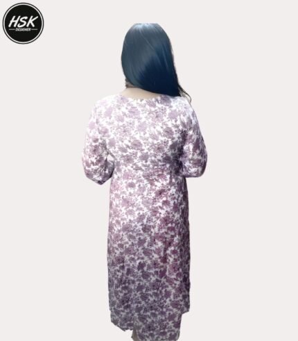 Women's Purple Floral Print Cotton Kurti Set with Lace Detail, Traditional Ethnic Wear with Dupatta
