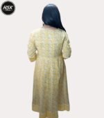 Women's Yellow Floral Anarkali Kurti Set with Red Cuffs, V-Neck Long Maxi Dress with Dupatta