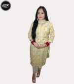 Women's Floral Printed Kurti Set with Dupatta, Yellow and White, Traditional Embroidered Neckline