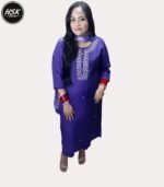 Traditional Purple Embroidered Kurti Set with Floral Dupatta, Cotton Salwar Suit with Silver Work