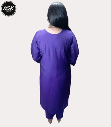 Traditional Purple Embroidered Kurti Set with Floral Dupatta, Cotton Salwar Suit with Silver Work